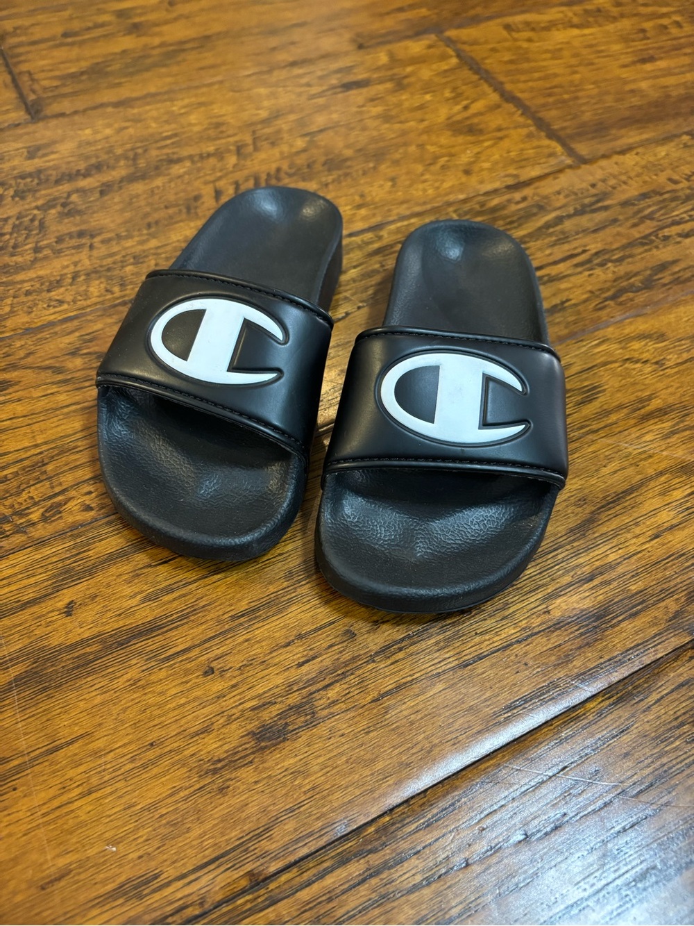 Champion Black Slide Sandals with White Logo for Kids